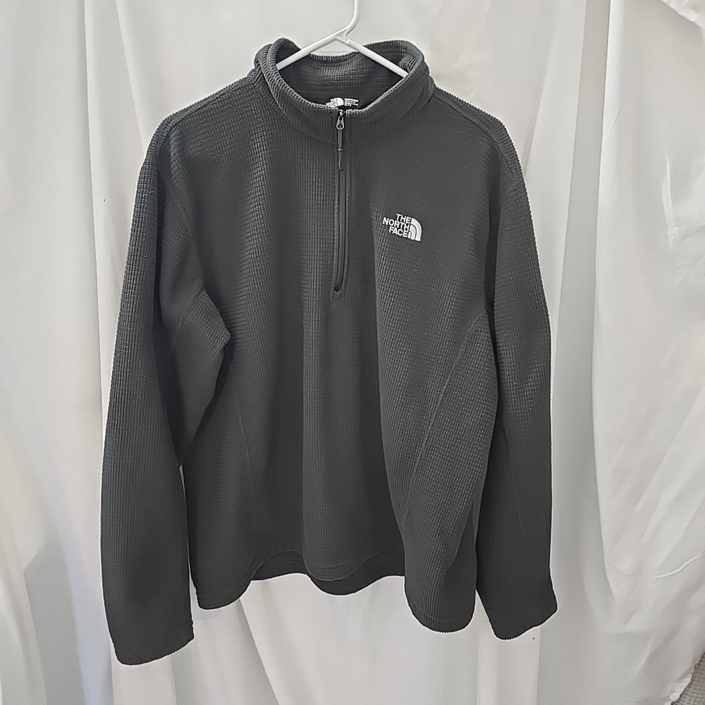 The North Face Mens Fleece Jacket Gray Textured 1/4 Zip Long Sleeve Mock Neck XL